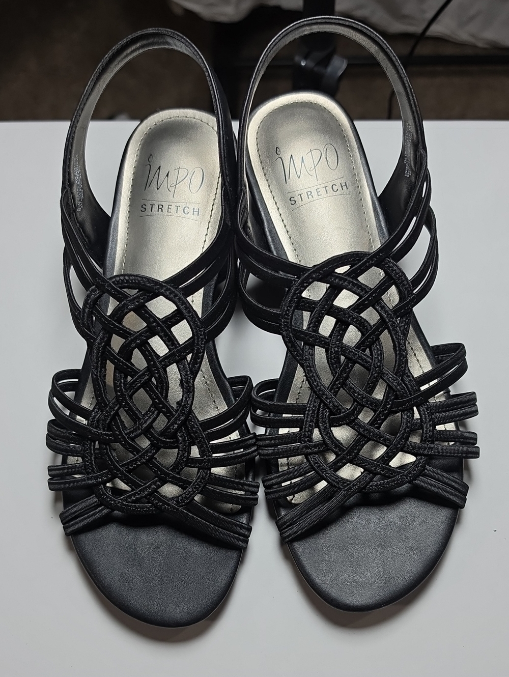 Impo Black Strappy Woven Slingback Heels